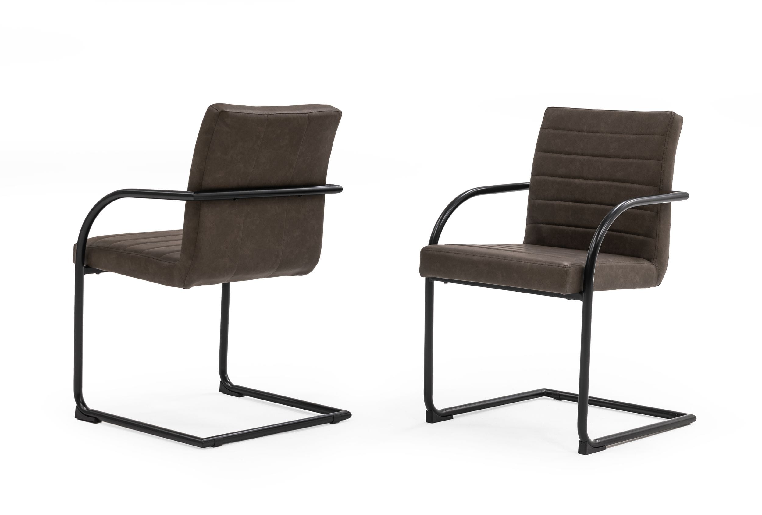 Modrest Ivey - Stylish Brown Dining Chairs Set of 2 with Leatherette Upholstery & Black Metal Legs