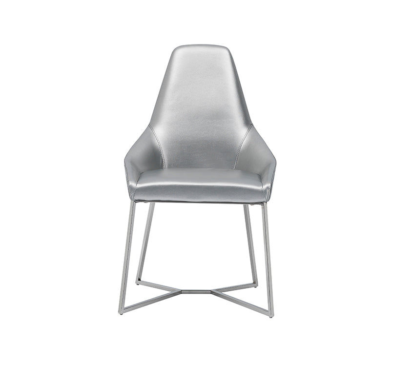 Modrest Sarah Pearl Grey Leatherette Dining Chair Set of 2 with Sleek Stainless Steel Legs