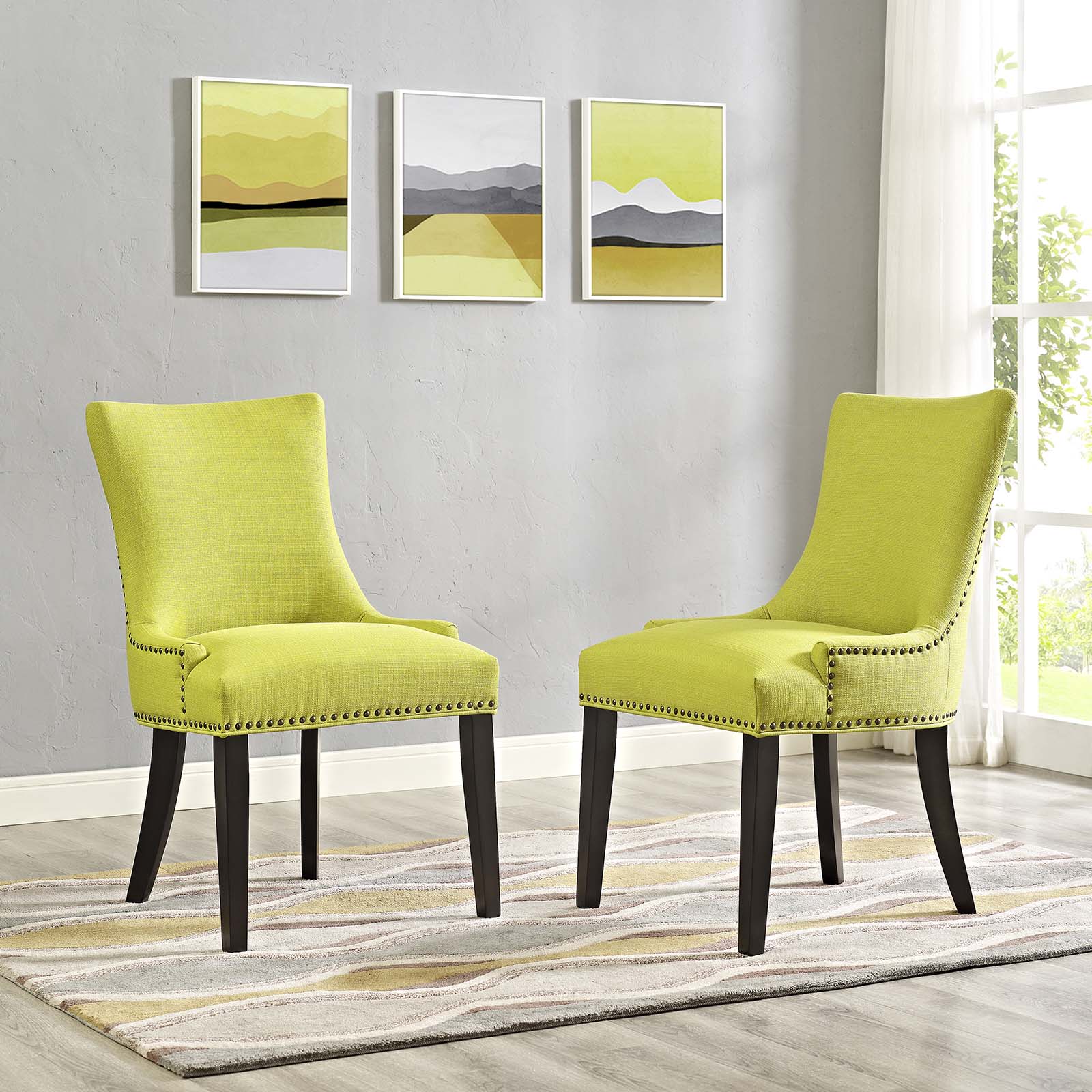 Marquis Elegant Two - Piece Set of Dining Side Chairs with Stylish Hourglass Design, Foam - Padded Seating Comfort and Decorative Nailhead Trim