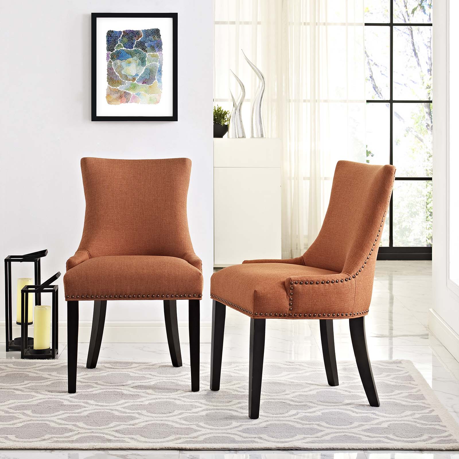 Marquis Elegant Two - Piece Set of Dining Side Chairs with Stylish Hourglass Design, Foam - Padded Seating Comfort and Decorative Nailhead Trim