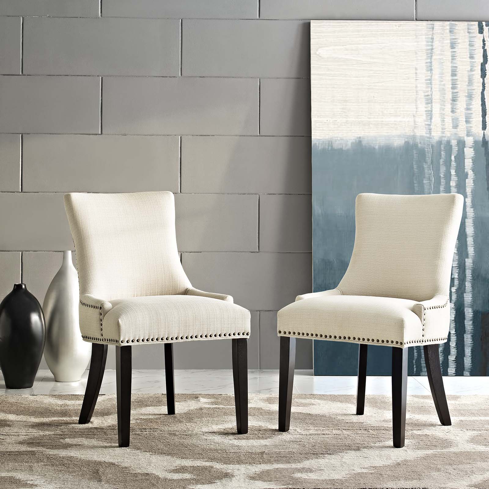 Marquis Elegant Two - Piece Set of Dining Side Chairs with Stylish Hourglass Design, Foam - Padded Seating Comfort and Decorative Nailhead Trim