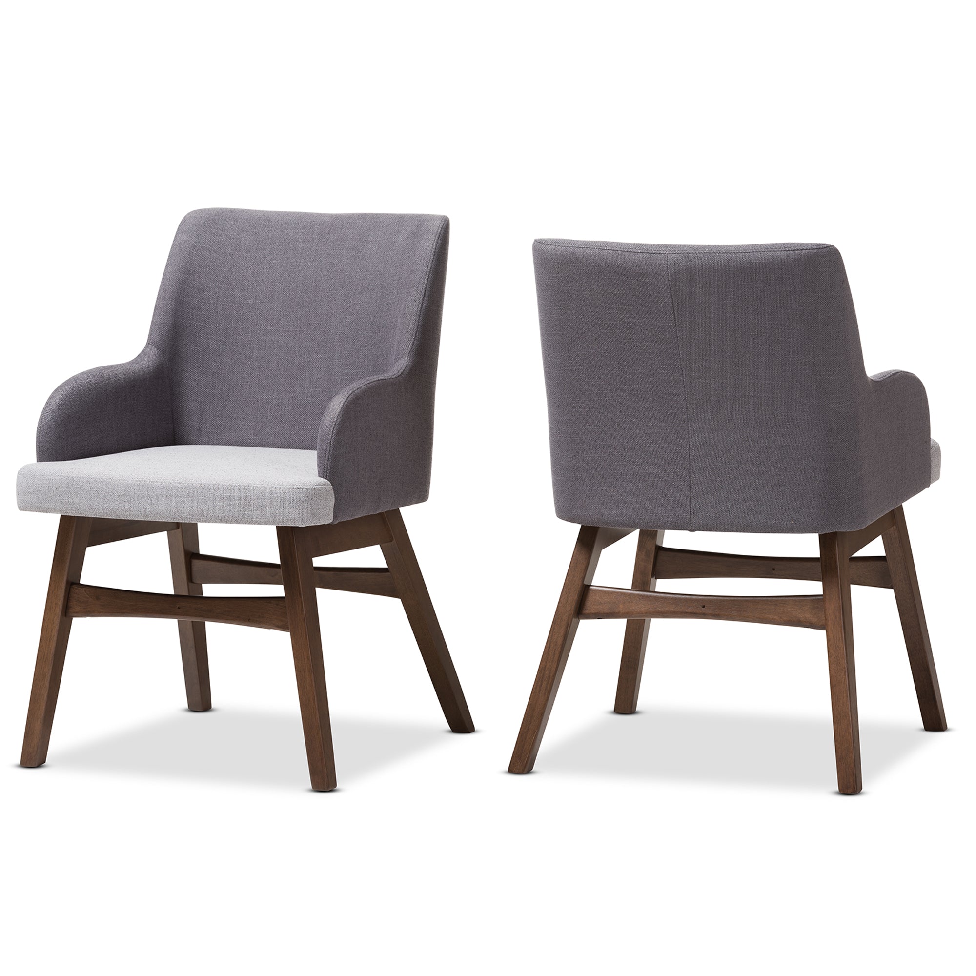 Monte Mid-Century Modern Two-Tone Grey Polyester Fabric Upholstered Armchair Set - Ideal Stylish and Comfortable Seating Solution for Your Dining Room