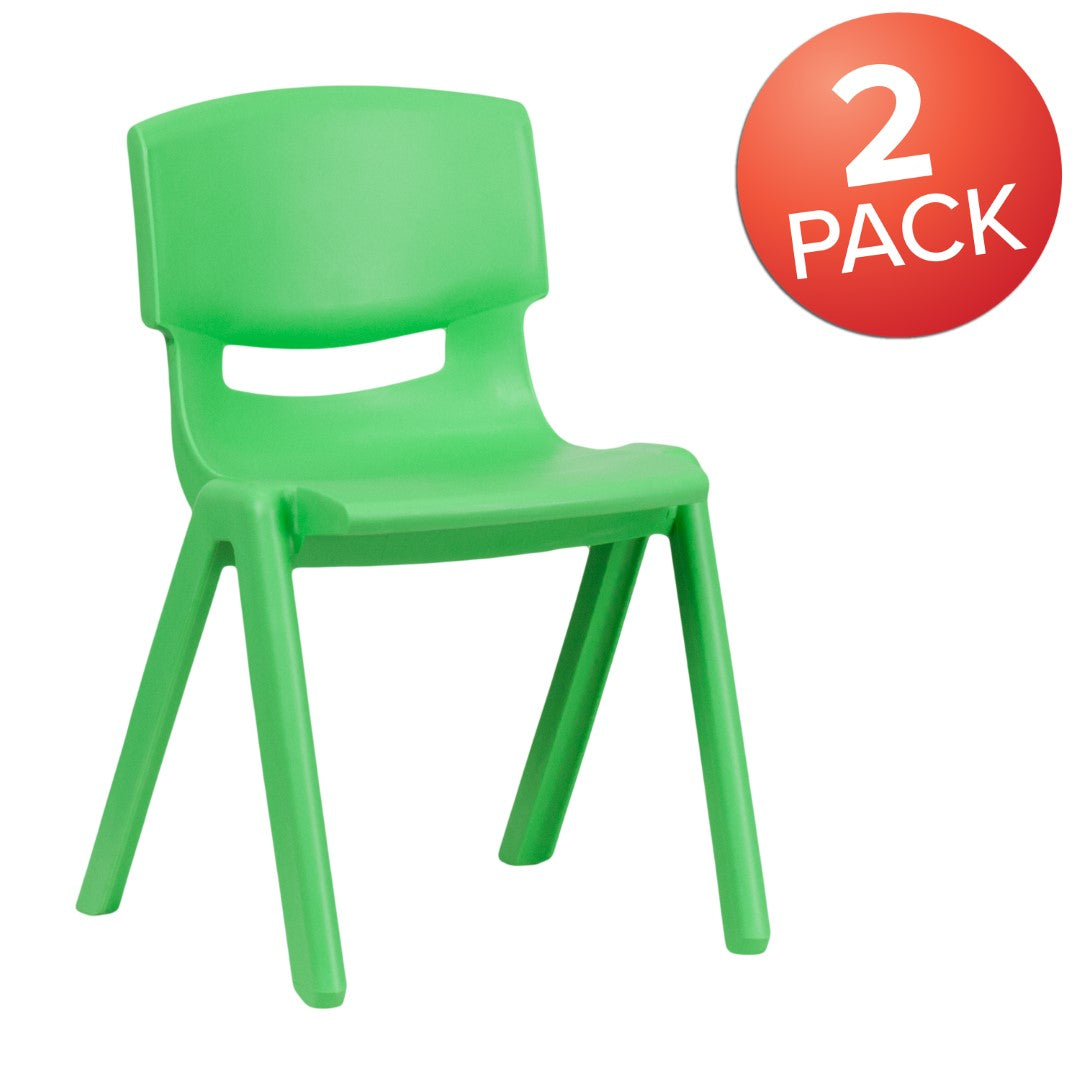2-Piece Set of Stackable Blue Plastic School Chairs for Children Aged 5 to 7 with 13.25-Inch Seat