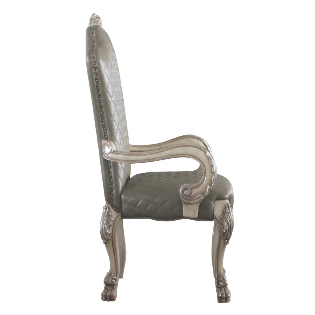 Vintage Bone White Artificial Leather Arm Chair Set with Floral Crown Ornament, Nailhead Trim Decoration, and Oversized Claw Legs - Ideal Living Room Seating Furniture - 26.5 x 27.5 x 46.5 Inches - 2 Piece Pack