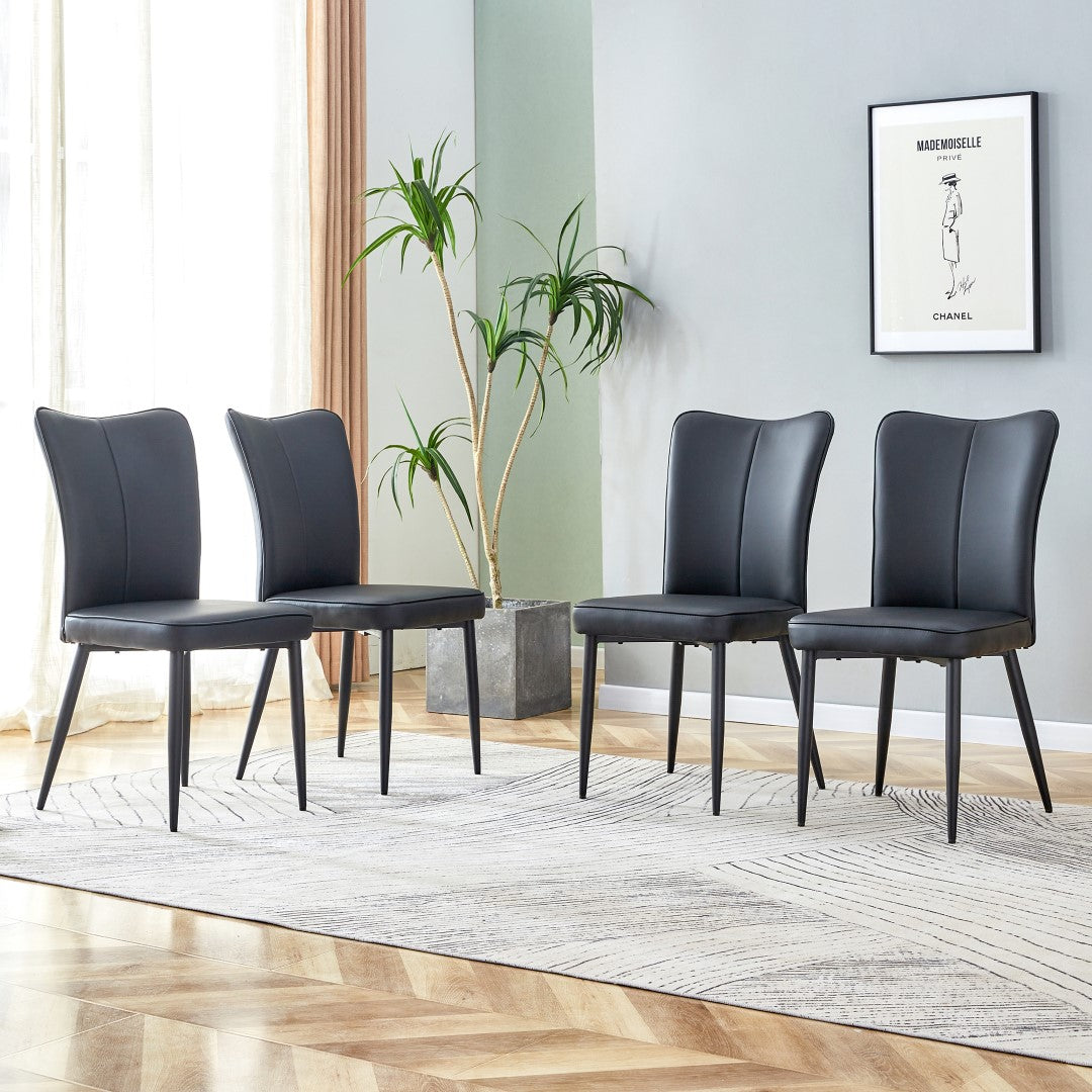 Set of 4 Stylish Leatherette Dining Chairs with Curved Back and Metal Legs