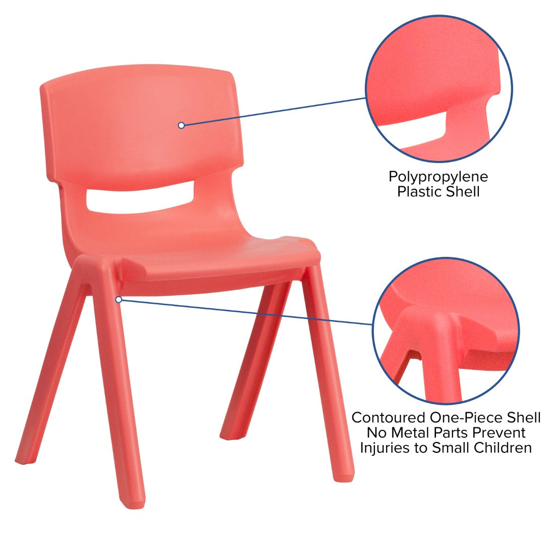2-Piece Set of Stackable Blue Plastic School Chairs for Children Aged 5 to 7 with 13.25-Inch Seat