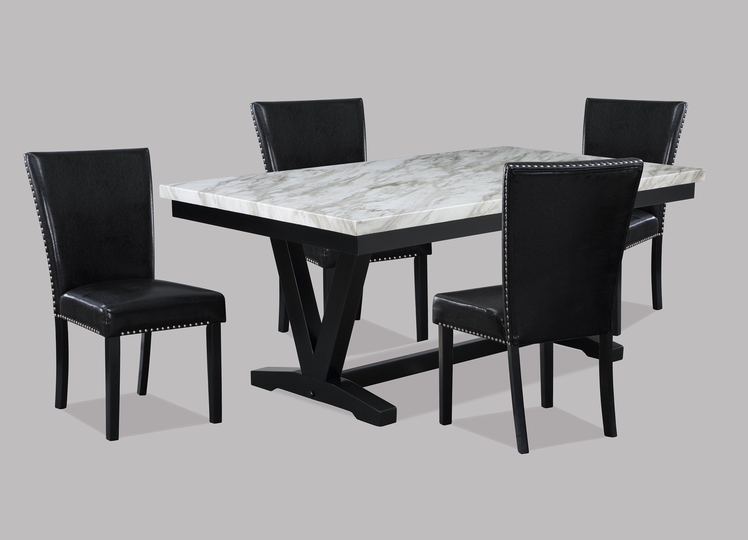 Two - Piece Set of Elegant and Transitional Upholstered Dining Room Chairs Featuring Black Artificial Leather and Nailhead Trim Accent