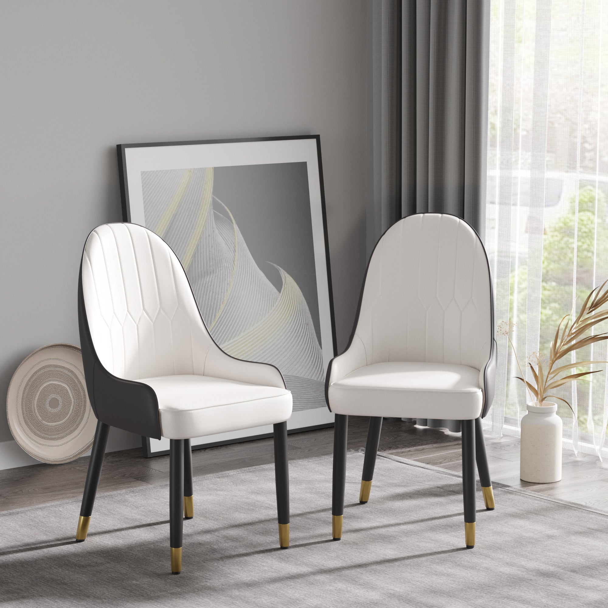 Set of 2 Modern Faux Leather Dining Chairs - Comfortable, Space-Saving with Solid Wood Legs